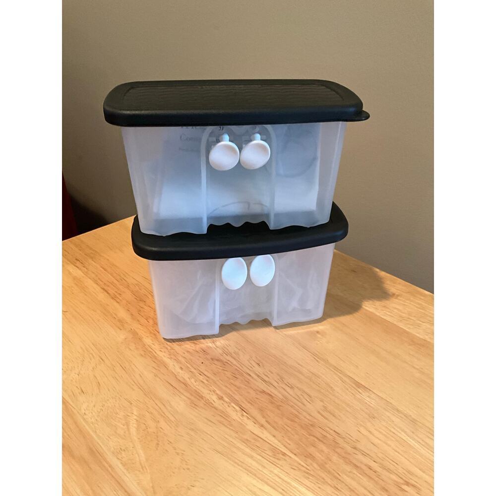 2 Fridgesmart Tuppwerware Containers Plastic Black White‎ NWT